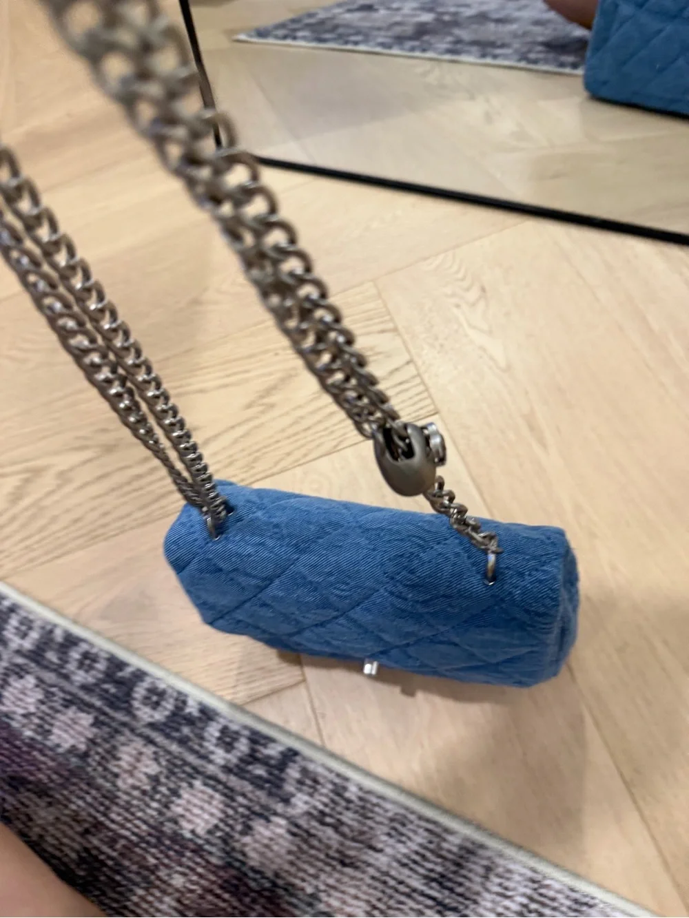 Designer Inspired Blue Quilted Mini Flap Crossbody with Silver Hardware